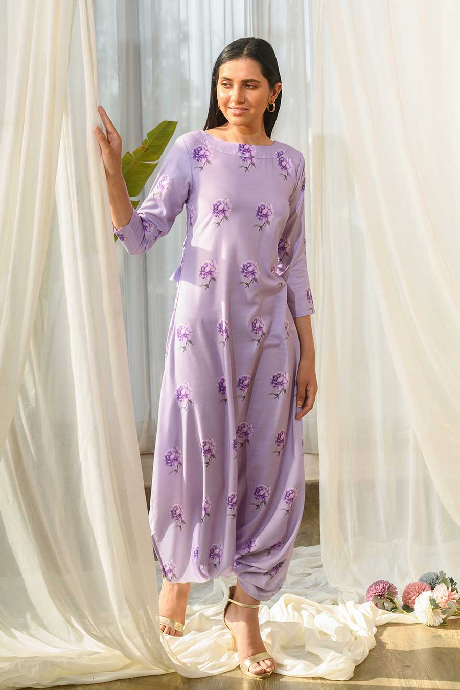 Lilac Printed Dhoti Jumpsuit