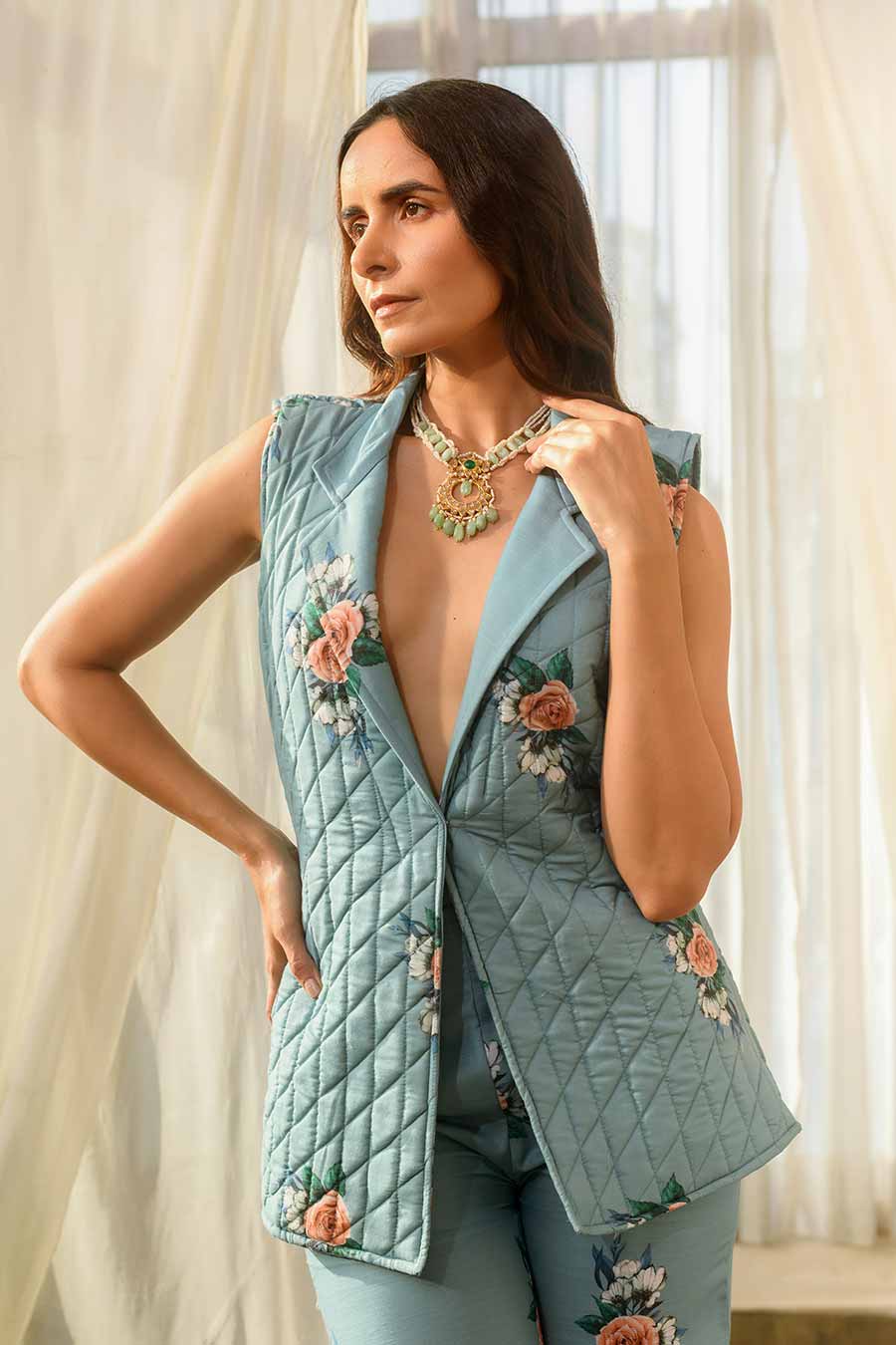 Teal Quilted Pant Suit Set