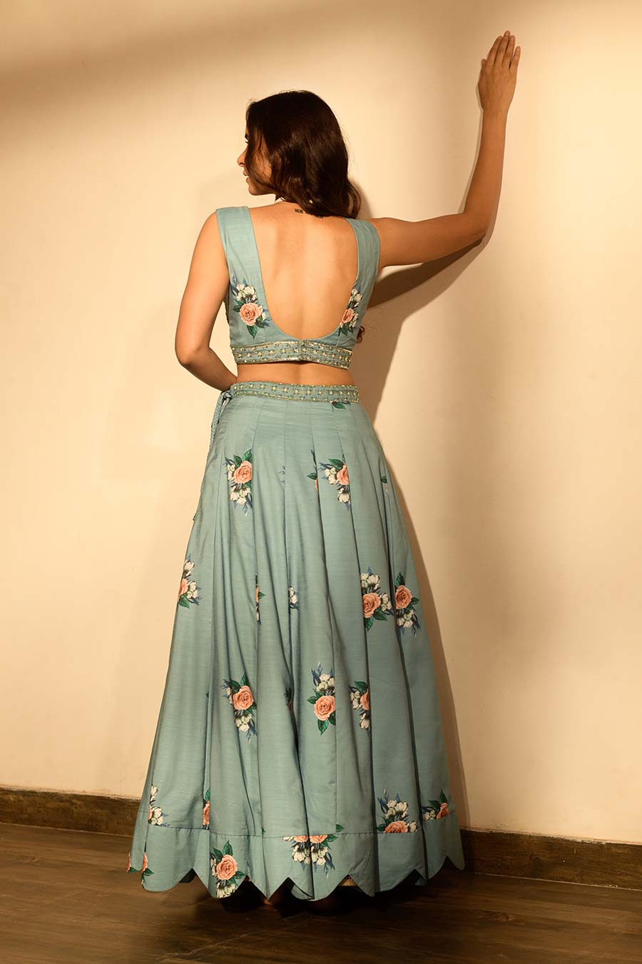 Teal Sequins Kali Lehenga Set