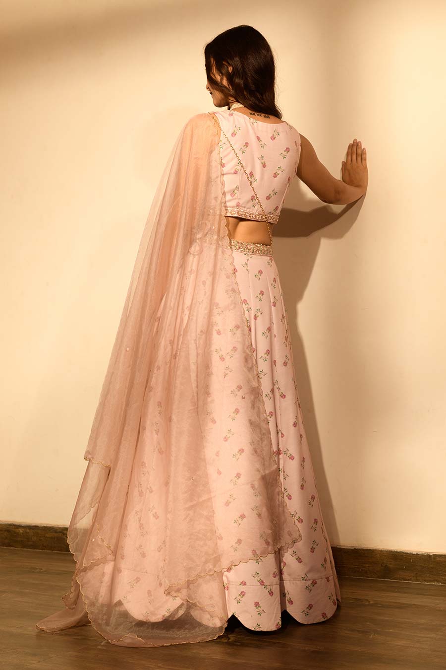 Pink Sequins Kali Lehenga Set