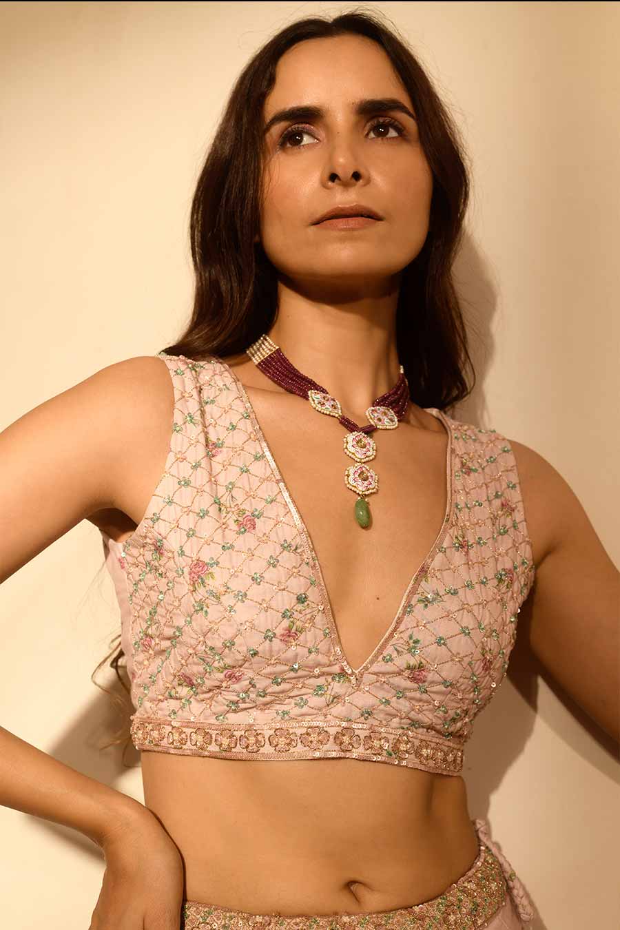 Pink Sequins Kali Lehenga Set