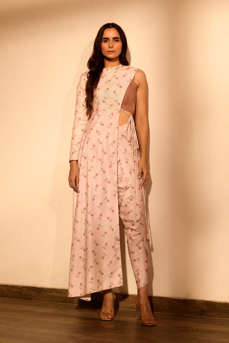 Pink Half Kurta, Bralette & Dhoti Pants Set