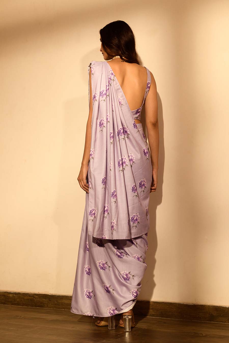Lilac Sequins Pant Saree Set