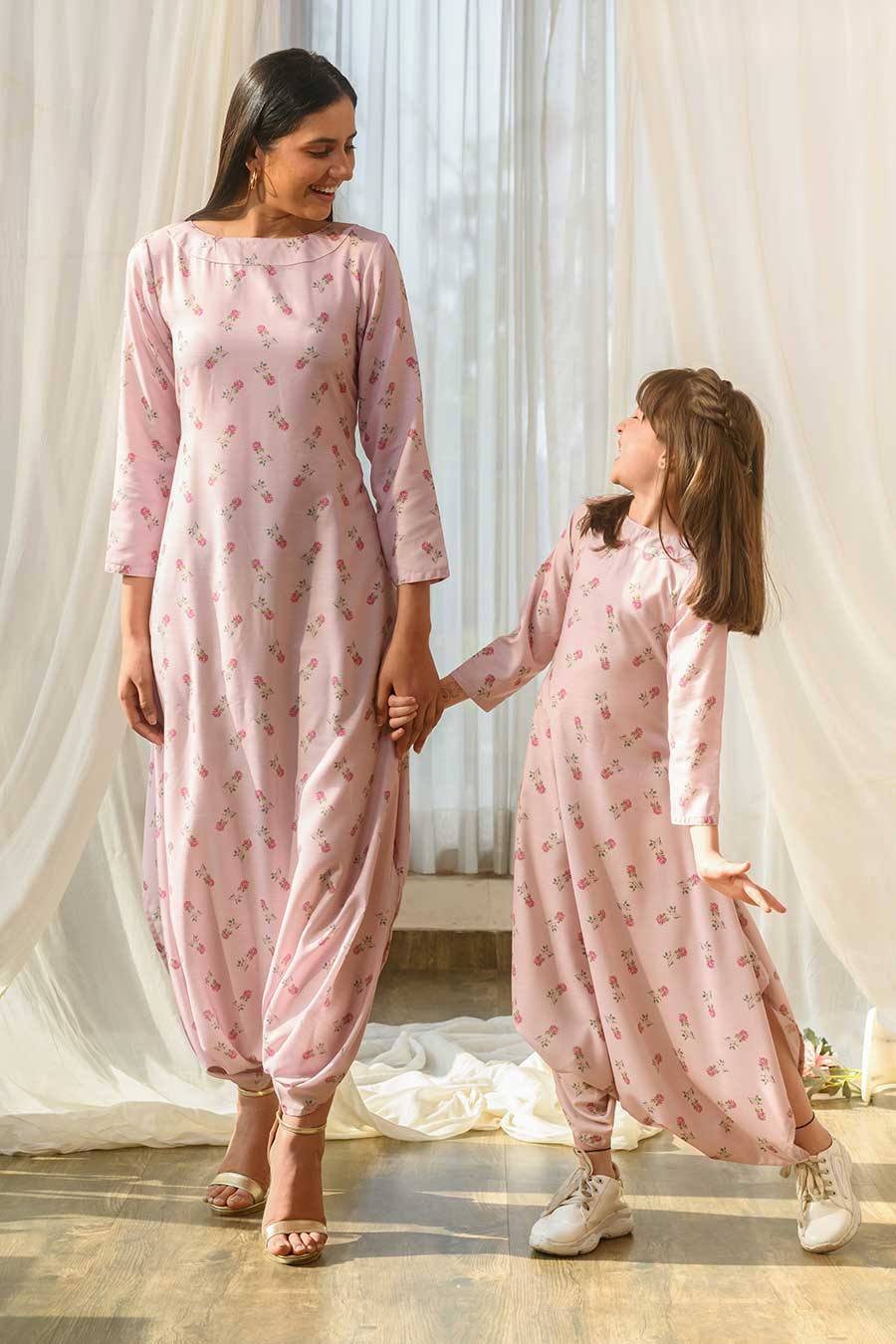 Mother Daughter Pink Dhoti Jumpsuit
