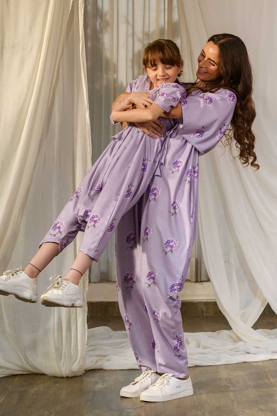 Mother Daughter Lilac Kimono Dhoti Jumpsuit