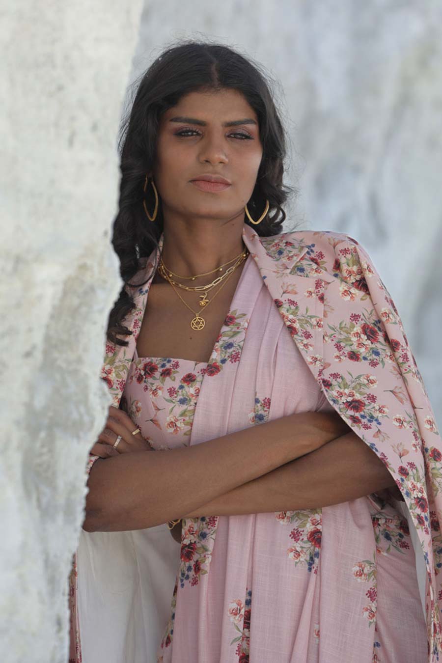 Carnation Pink Saree Set with Jacket