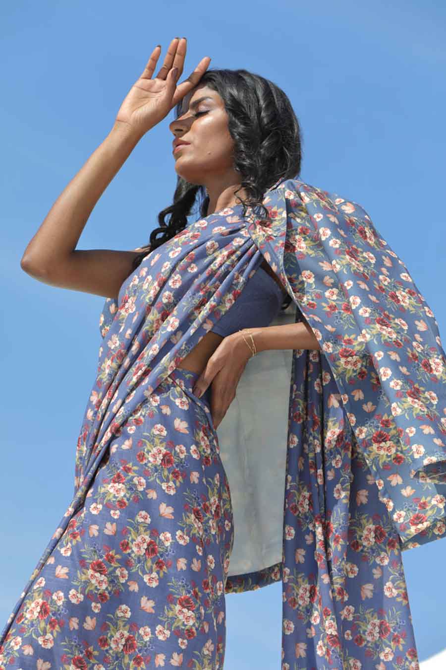 Persian Blue Saree Set with Jacket