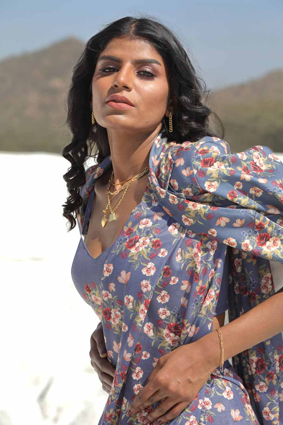 Persian Blue Saree Set with Jacket