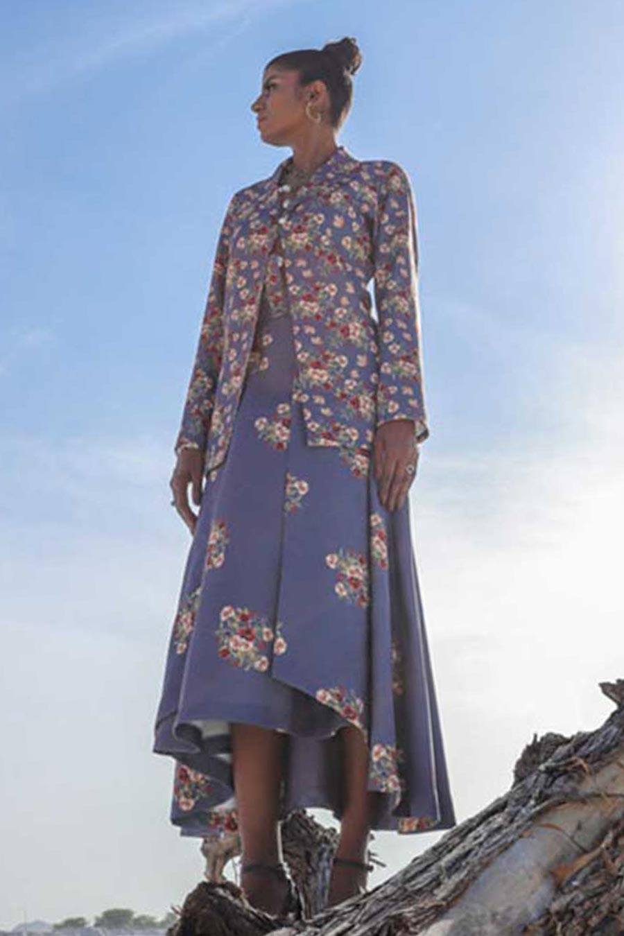 Persian Blue Jacket & Layered Skirt Set