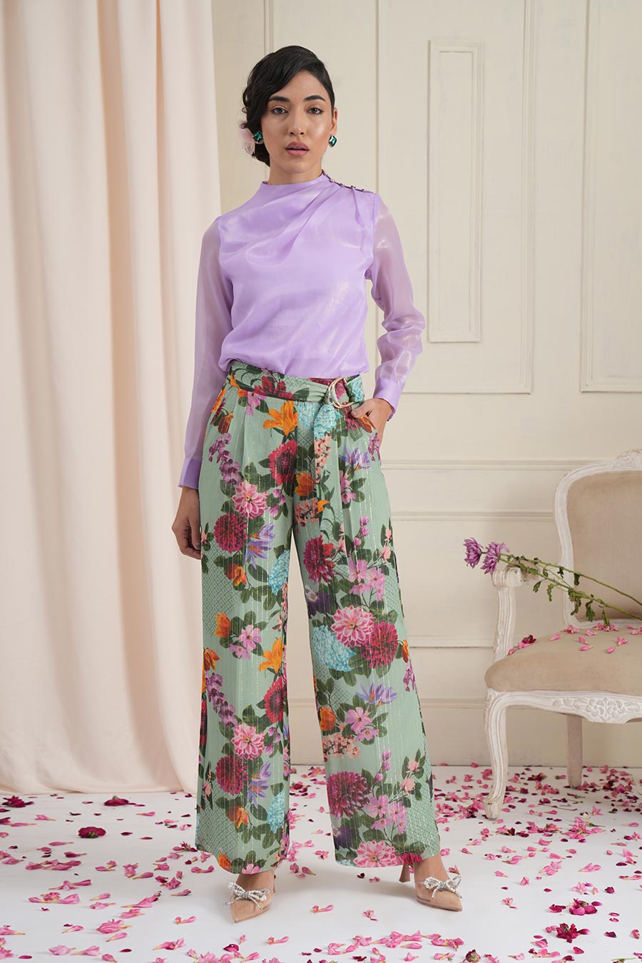 Green Floral Parallel Pants