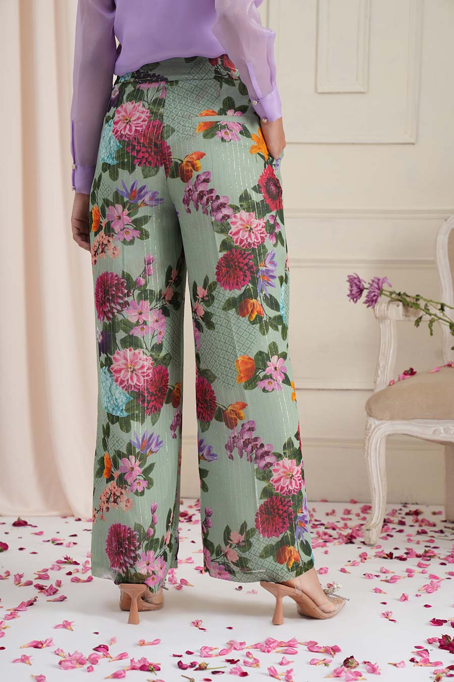 Green Floral Parallel Pants