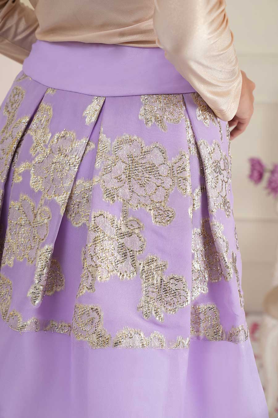 Lilac Jacquard Pleated Skirt
