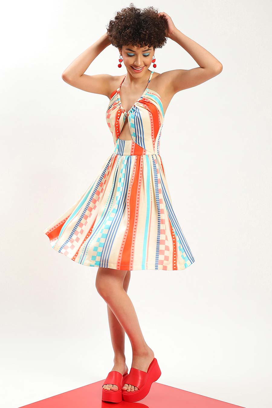 Multicolour Susana Candy Stripe Halter Dress