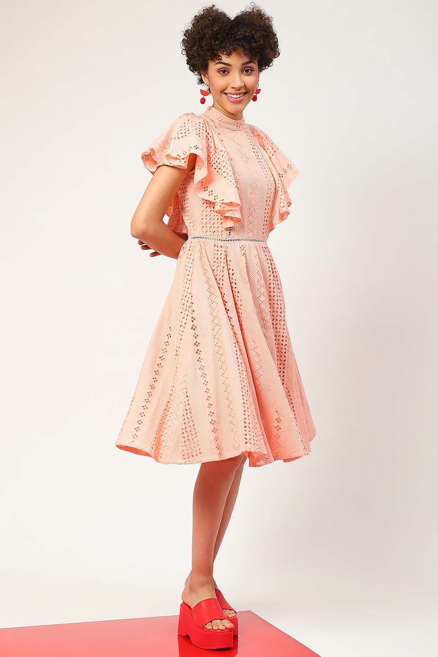 Pink Schiffli Embroidered Dress