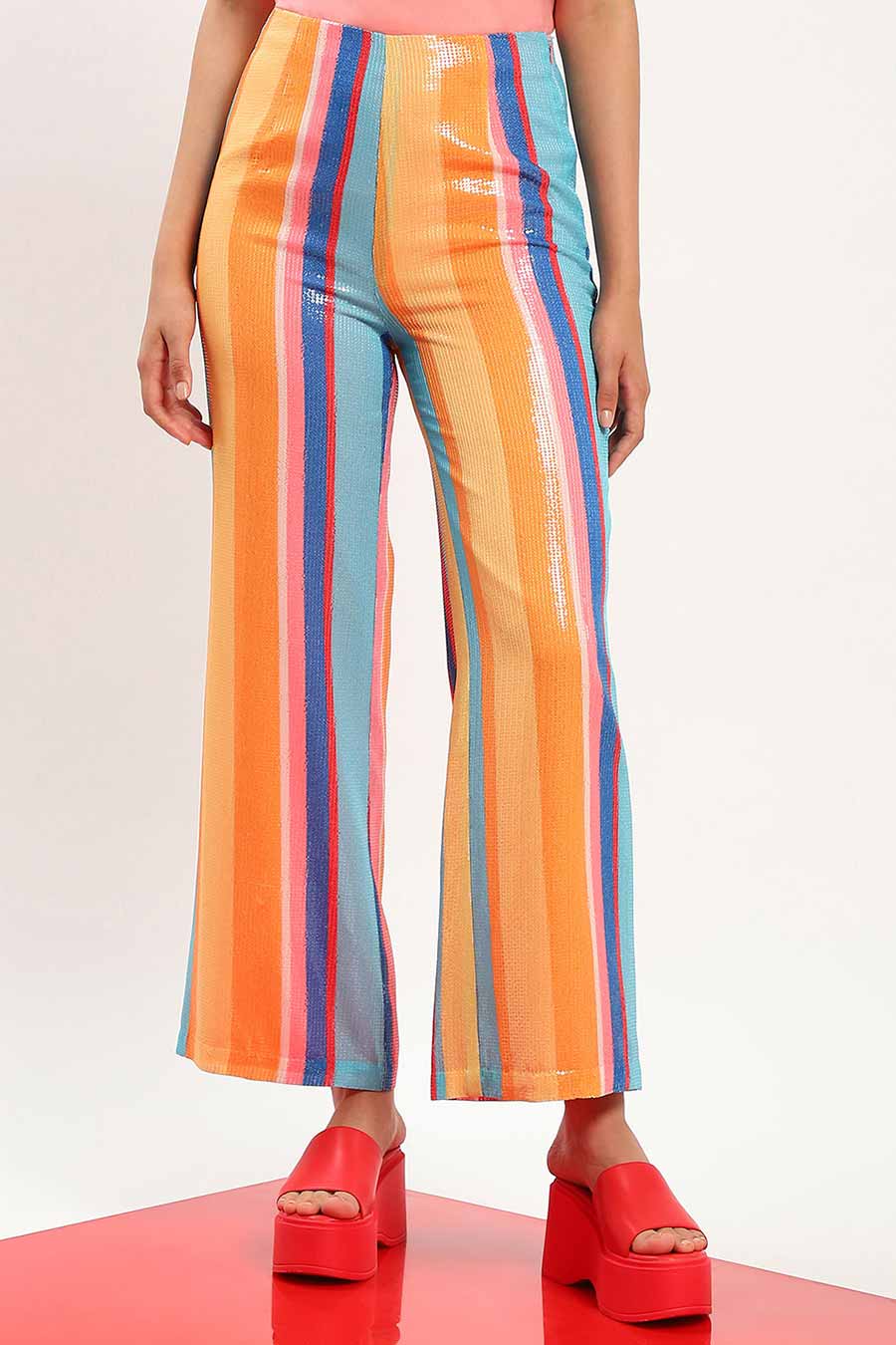 Multicolour Striped Sequin Pants