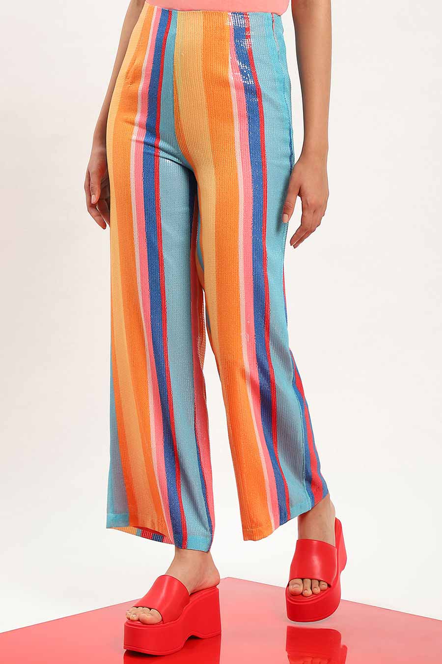 Multicolour Striped Sequin Pants