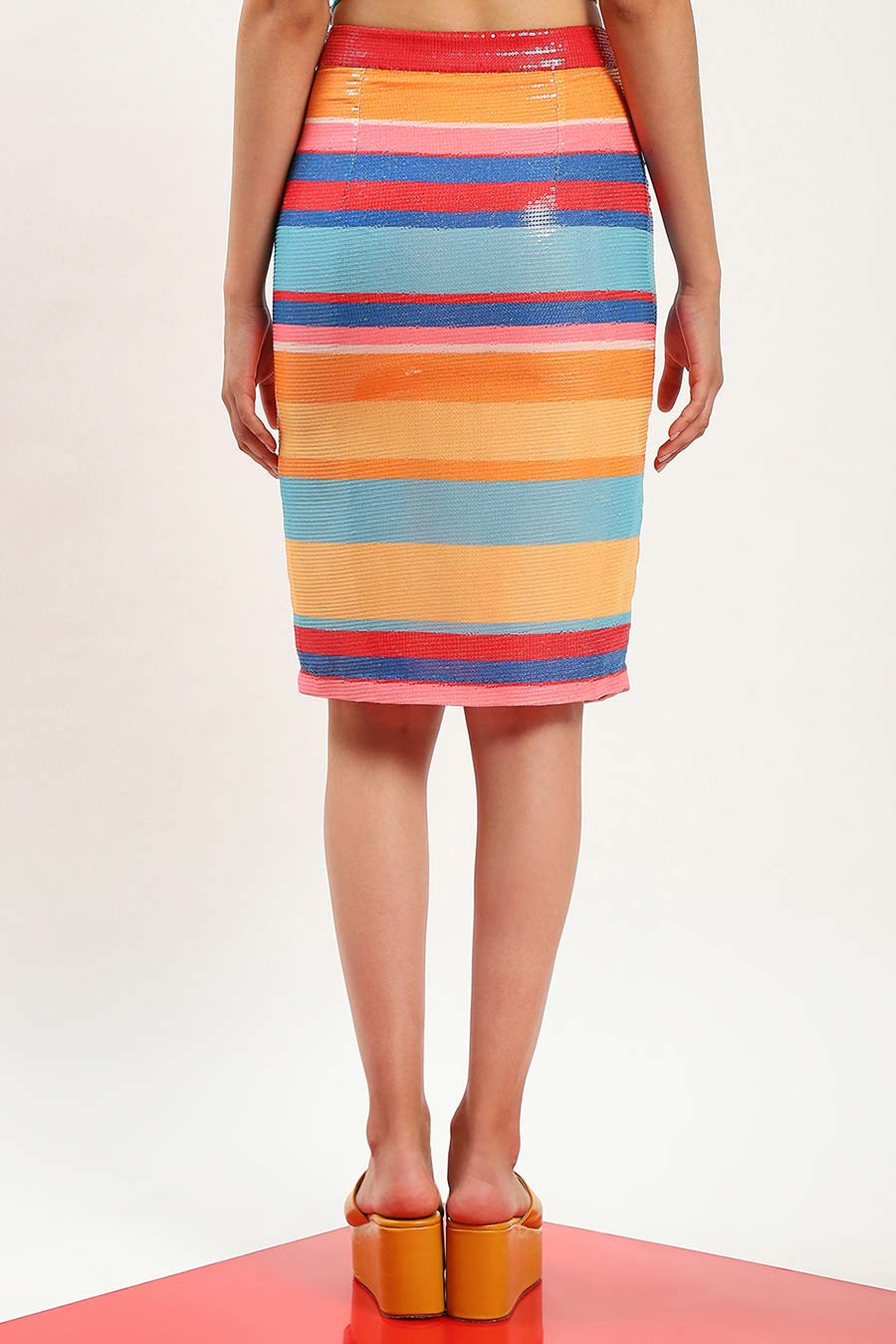 Multicolour Stripe Sequin Skirt