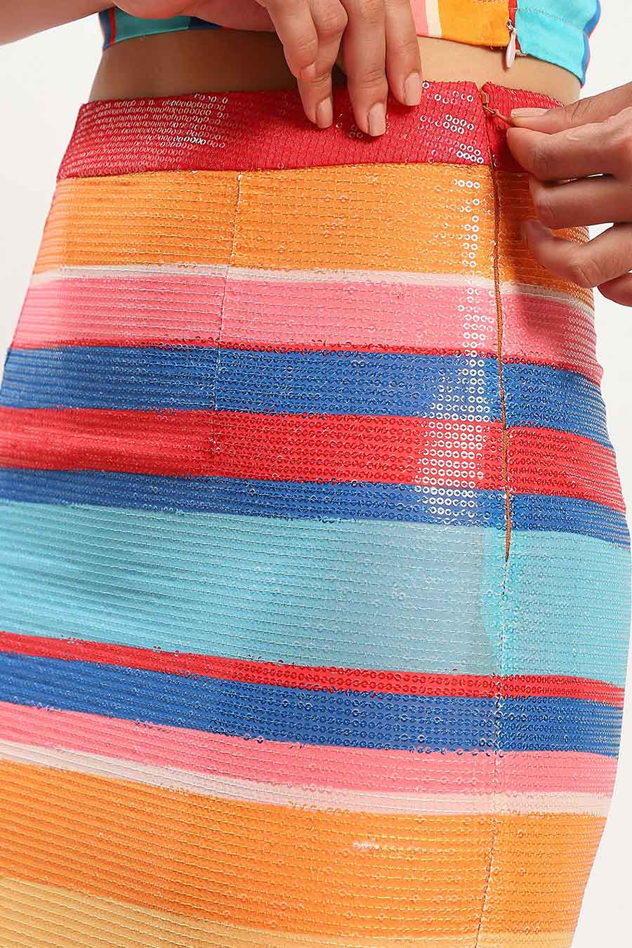 Multicolour Stripe Sequin Skirt