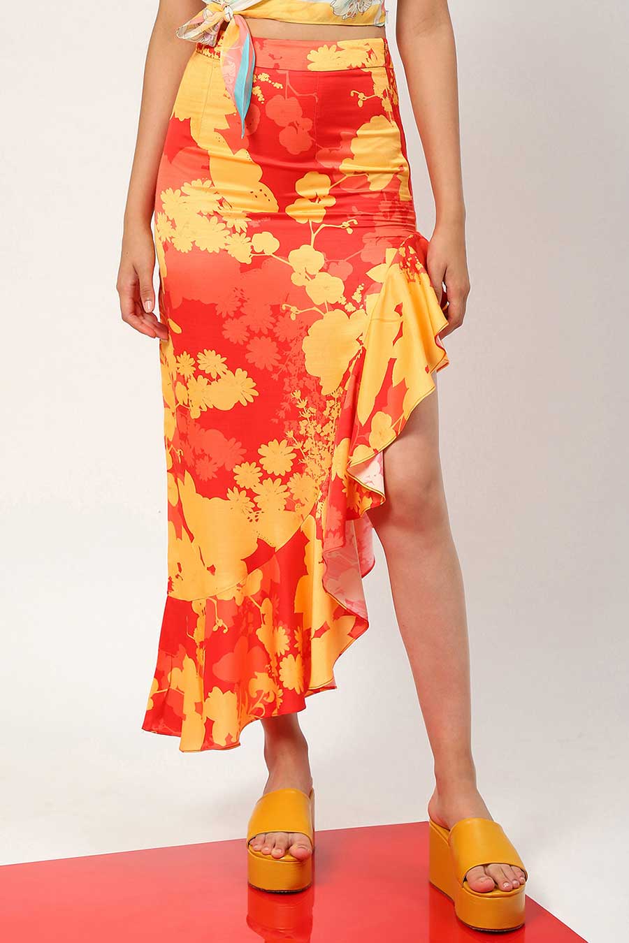 Red Sunkissed Bloom Frill Skirt