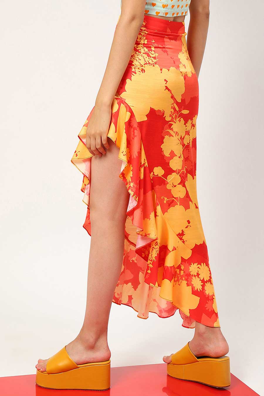 Red Sunkissed Bloom Frill Skirt