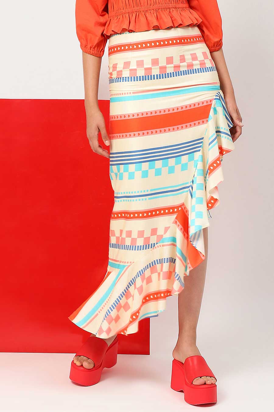 Multicolour Stripe Frill Skirt