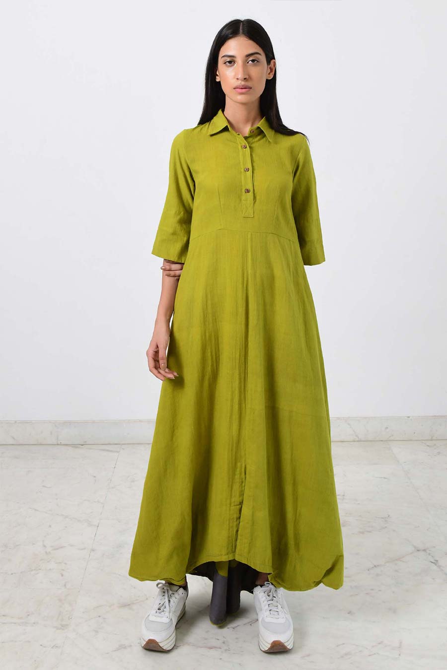 Green Collar Asymmetric Dress