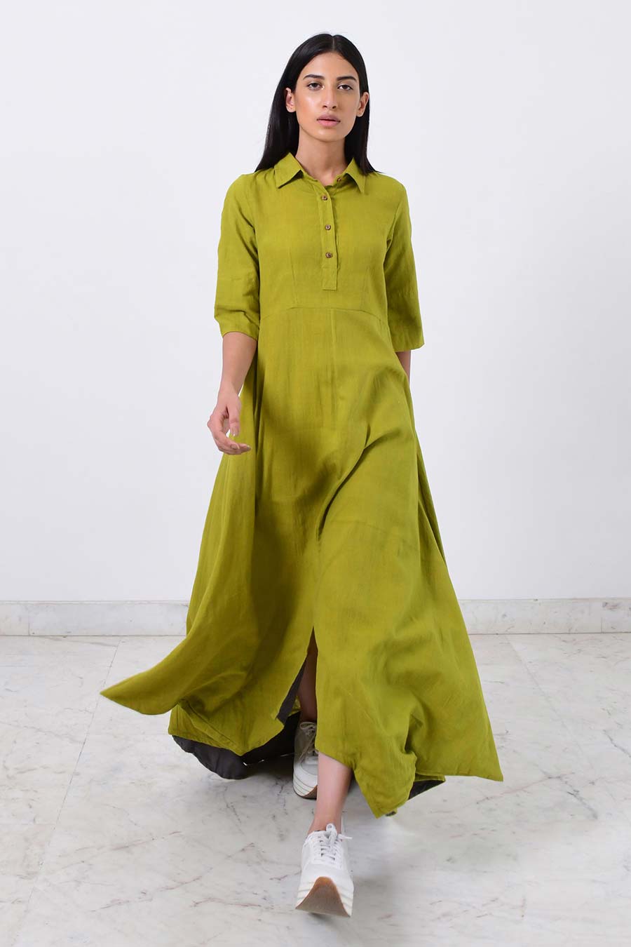 Green Collar Asymmetric Dress