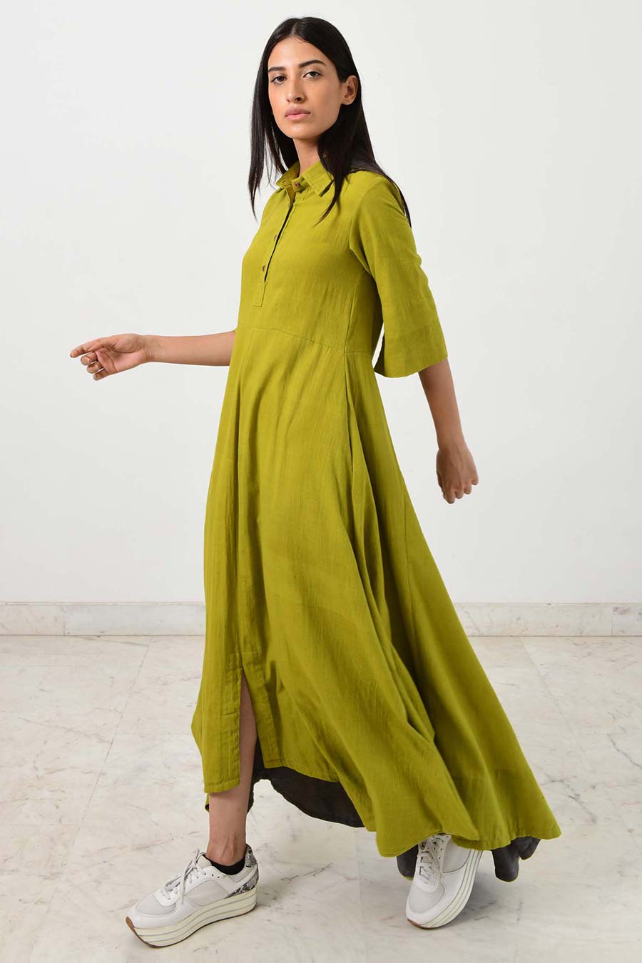 Green Collar Asymmetric Dress