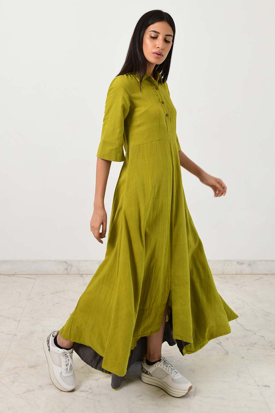 Green Collar Asymmetric Dress