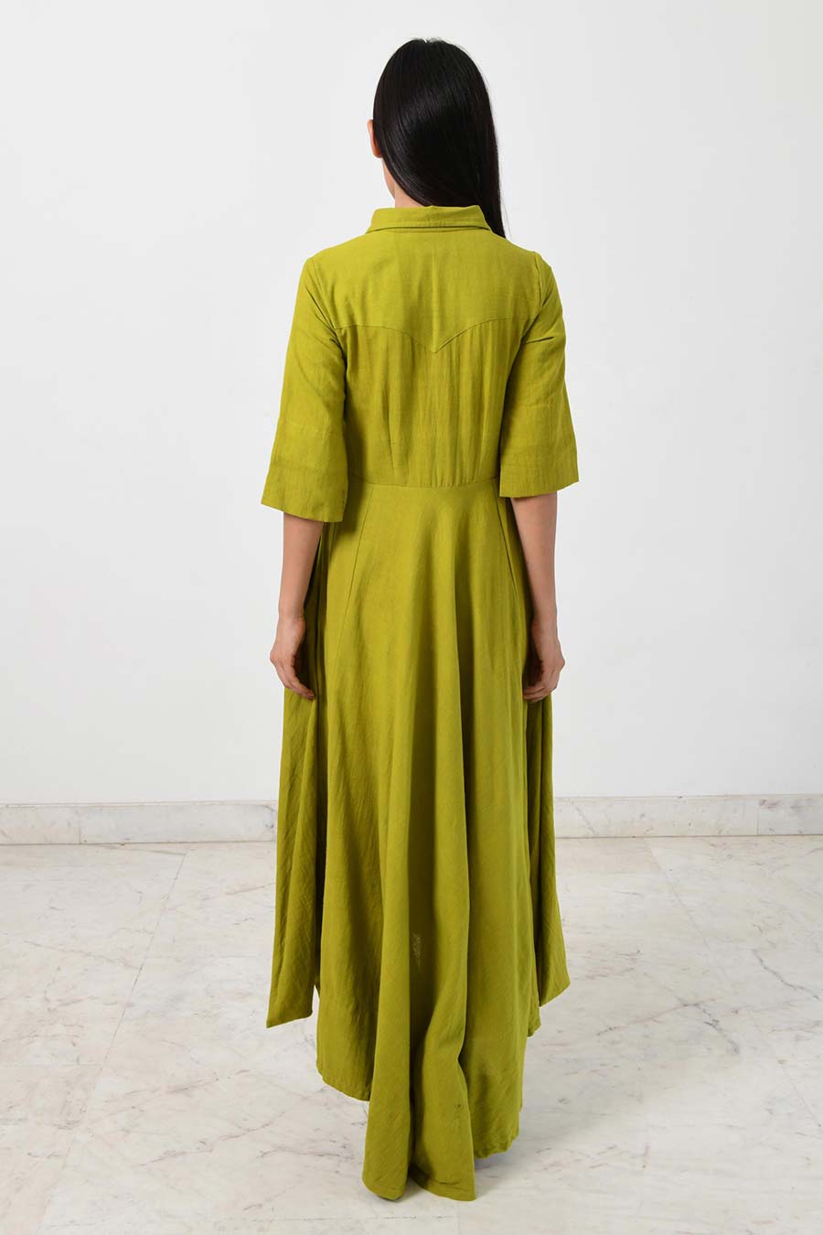 Green Collar Asymmetric Dress