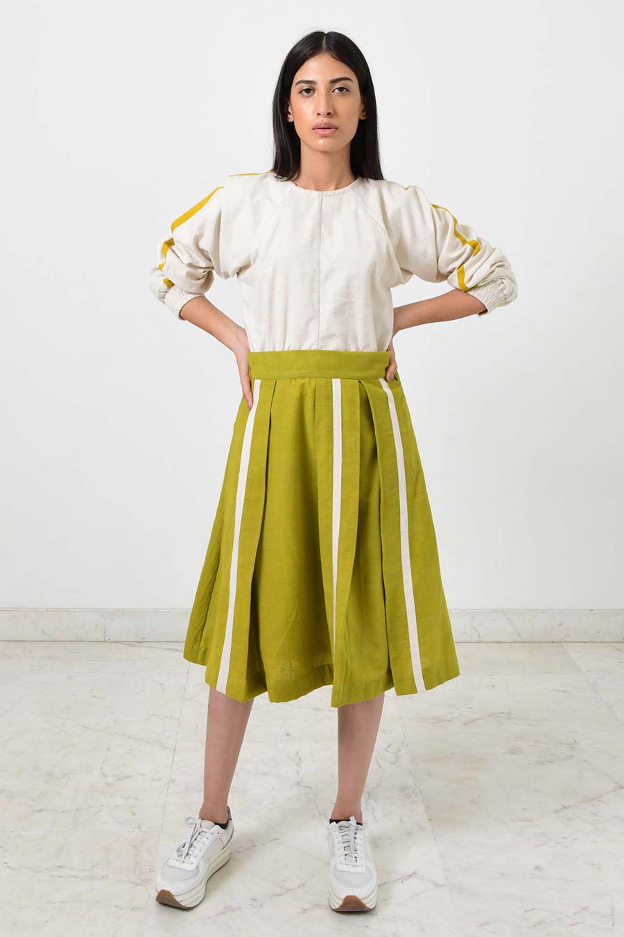 Green Box Pleated Khadi Skirt
