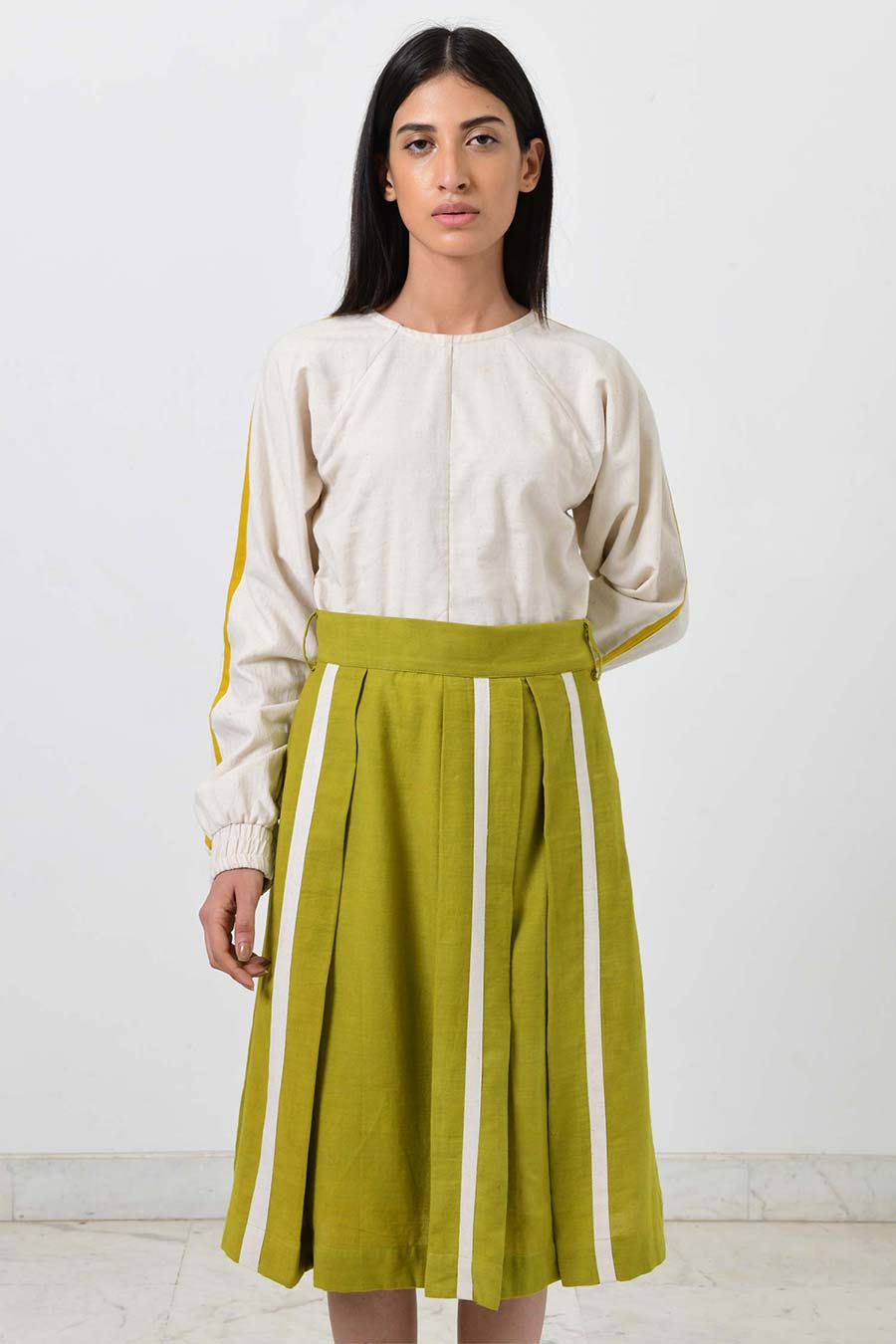 Green Box Pleated Khadi Skirt