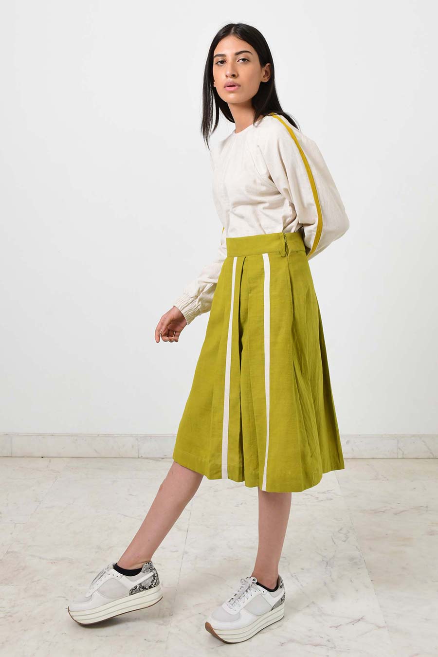 Green Box Pleated Khadi Skirt