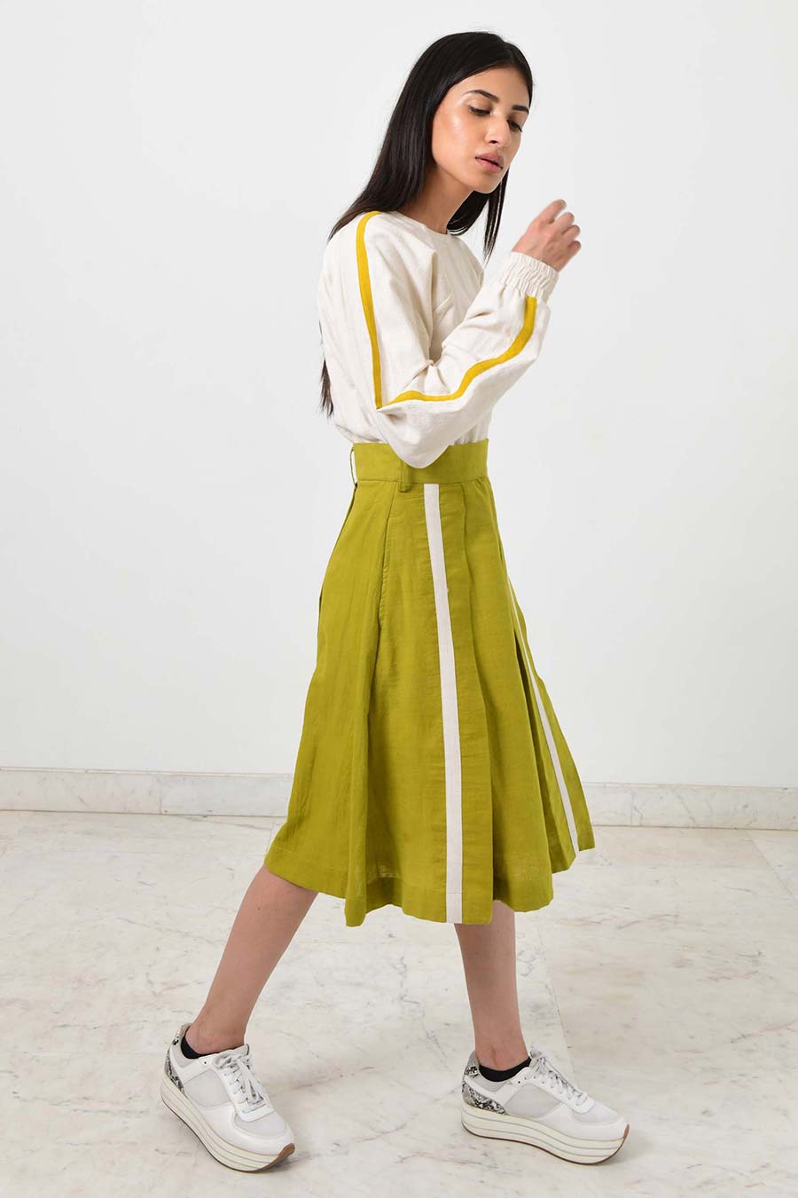 Green Box Pleated Khadi Skirt