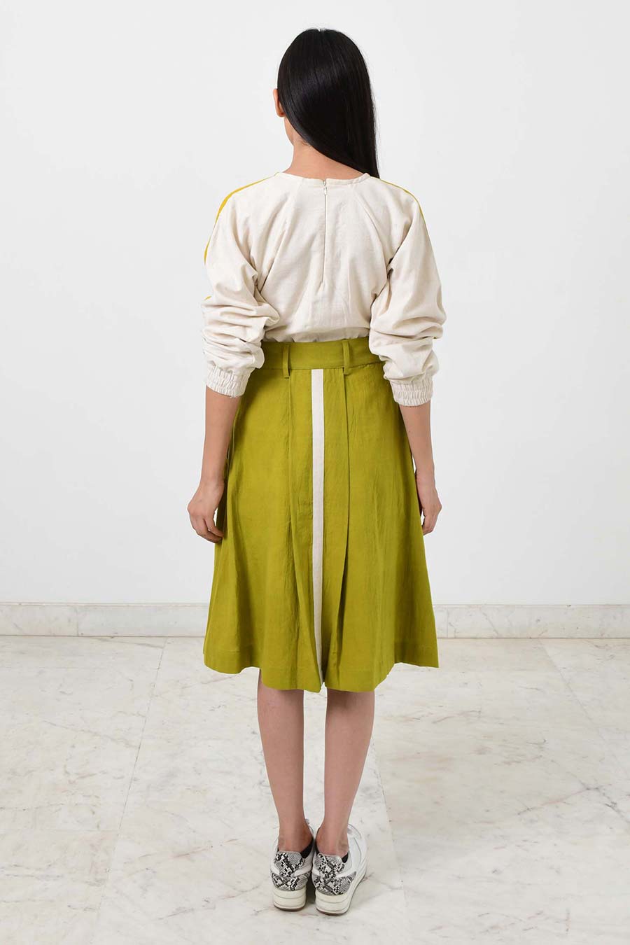 Green Box Pleated Khadi Skirt