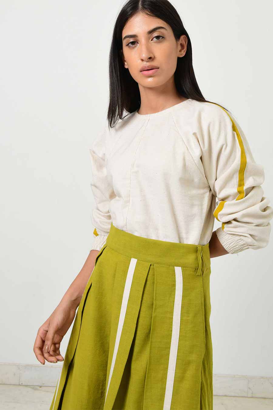 Green Box Pleated Khadi Skirt