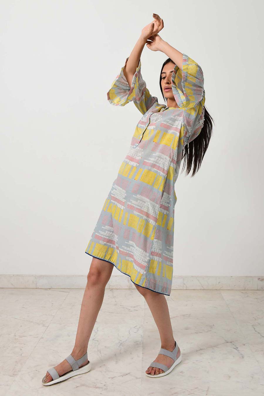 Grey Ruffle Sleeve Dress