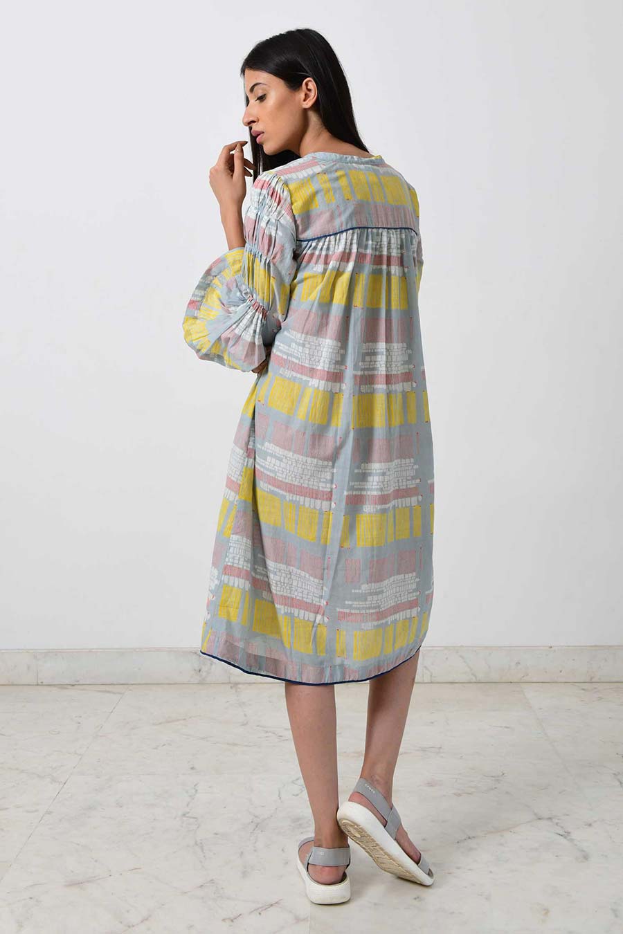 Grey Ruffle Sleeve Dress
