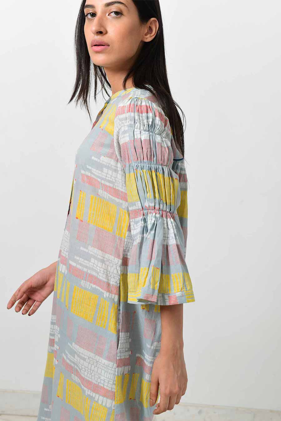 Grey Ruffle Sleeve Dress