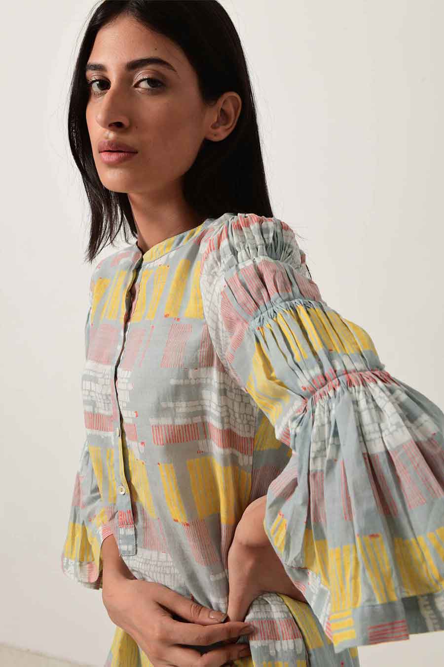 Grey Ruffle Sleeve Dress