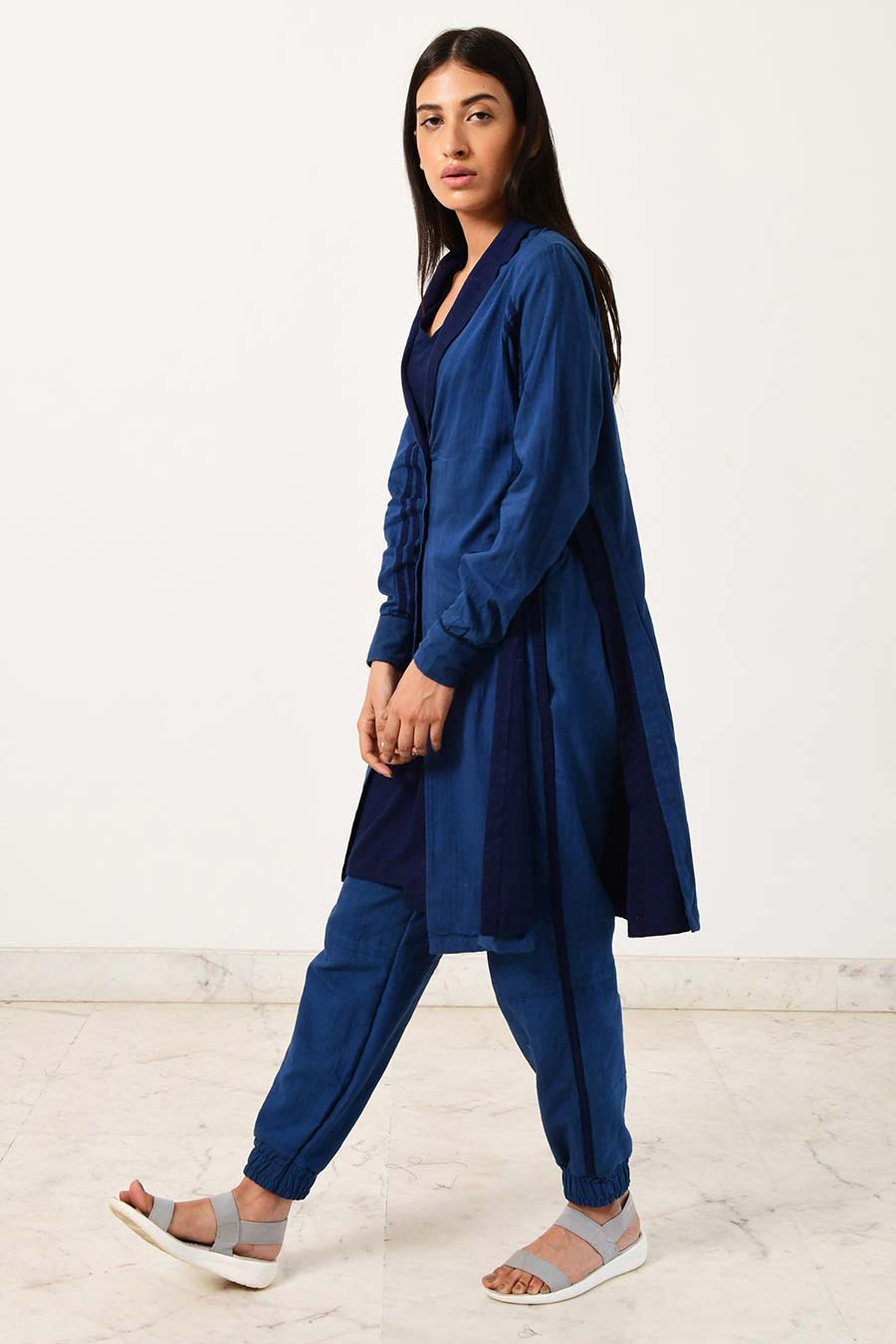 Blue Khadi Co-Ord Set With Jacket