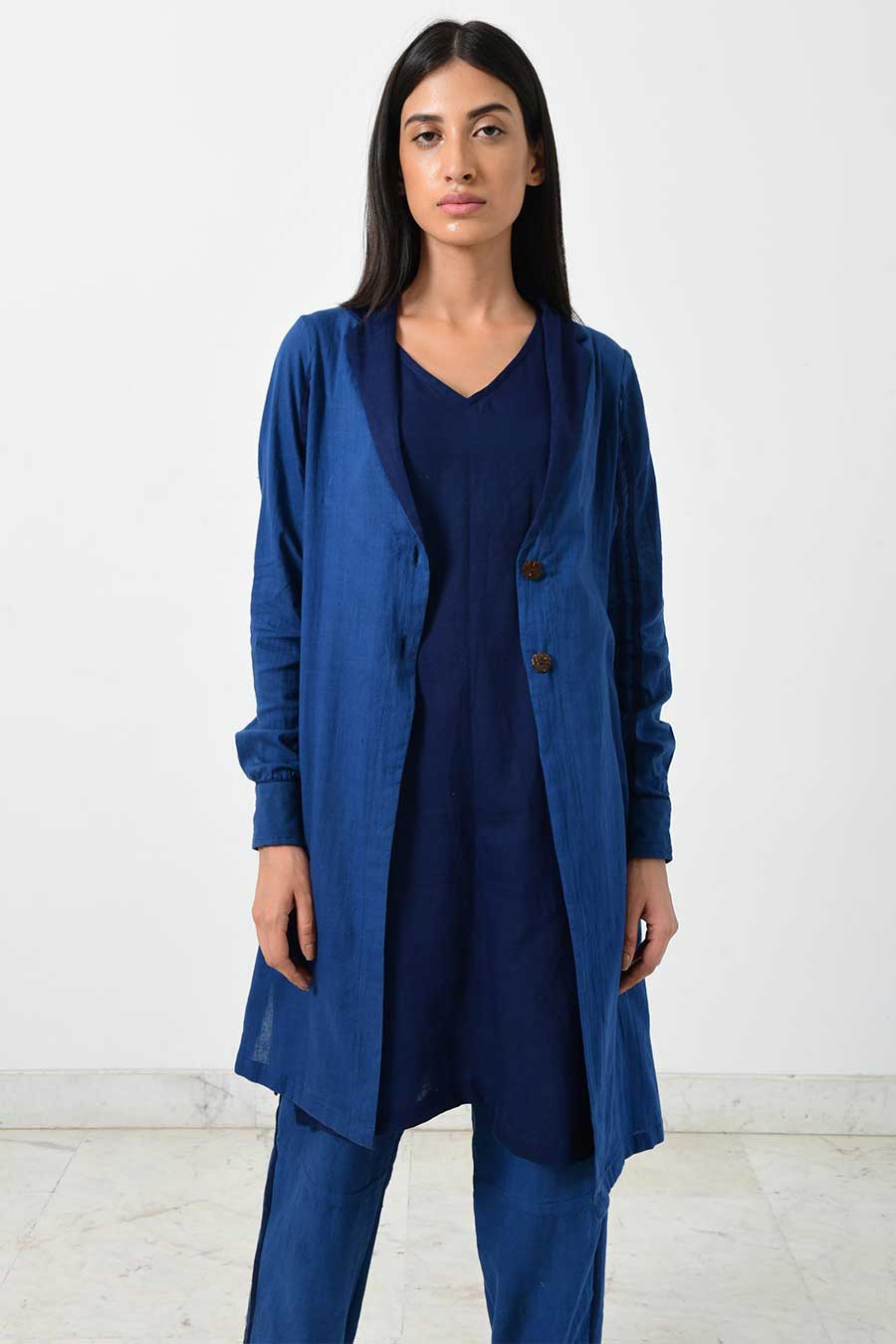 Blue Khadi Co-Ord Set With Jacket