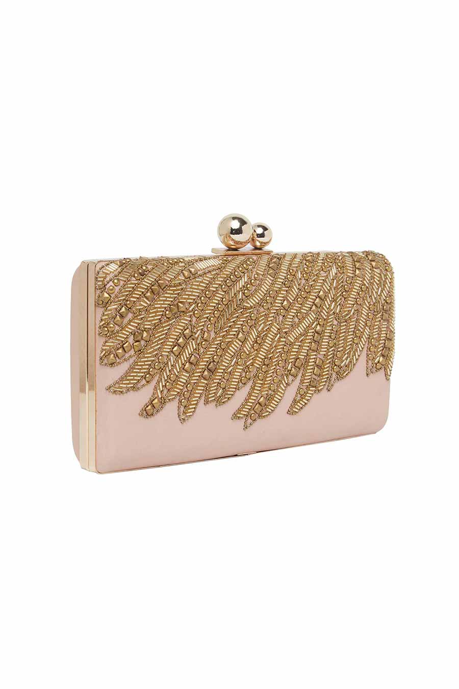 Pink Embroidered Leather Clutch