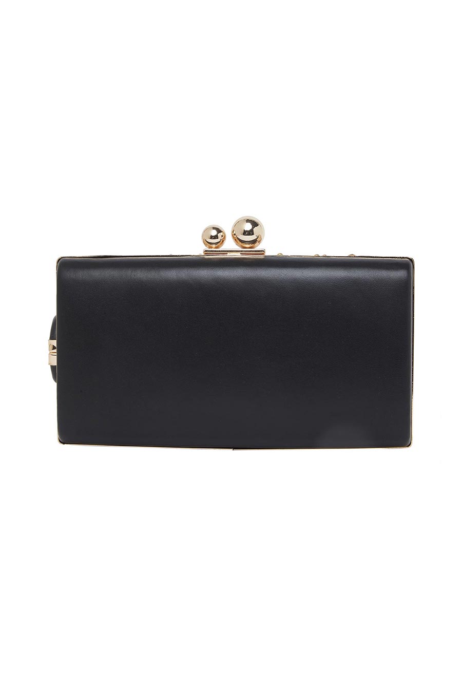 Black Embroidered Leather Clutch