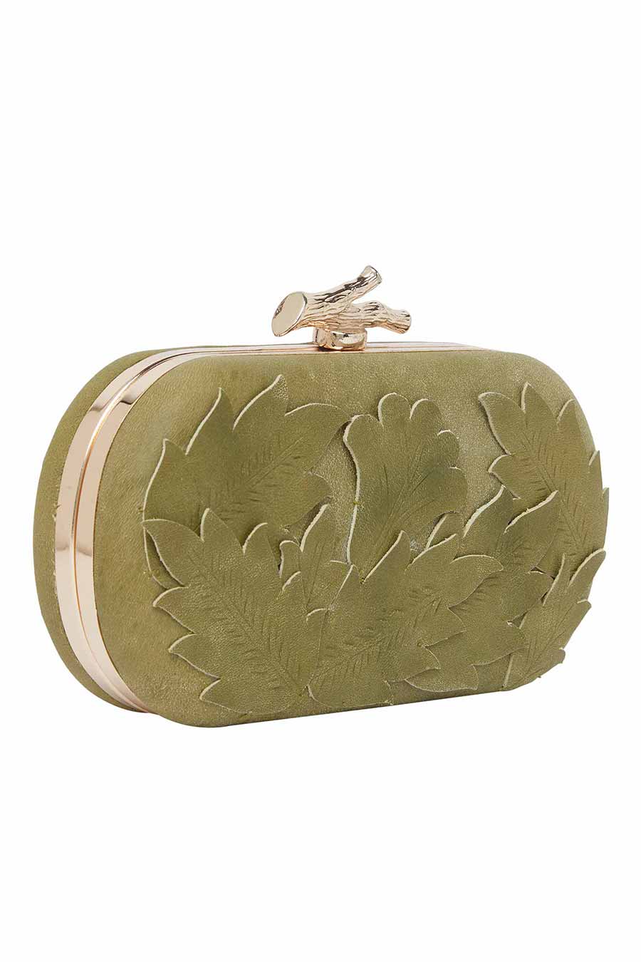 Green Cutwork Leather Clutch