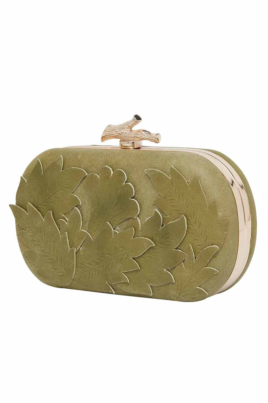 Green Cutwork Leather Clutch