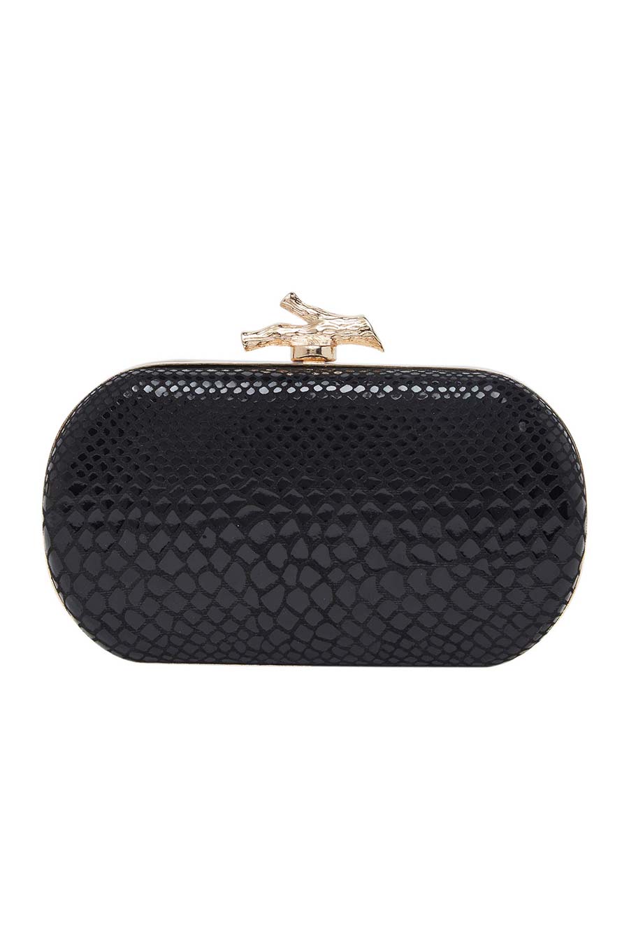 Black Snake Skin Cutwork Leather Clutch