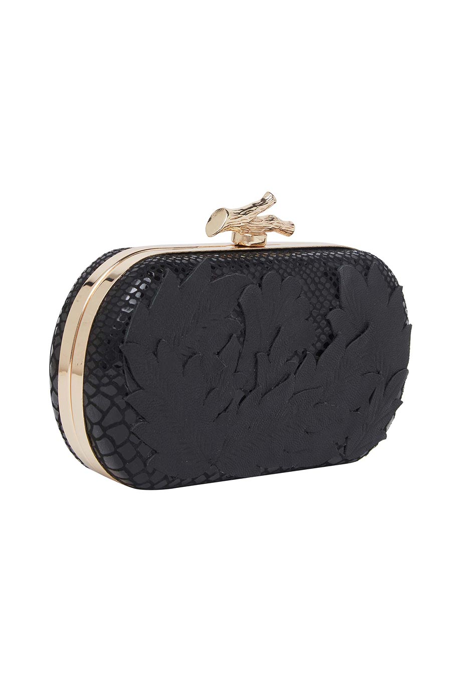 Black Snake Skin Cutwork Leather Clutch