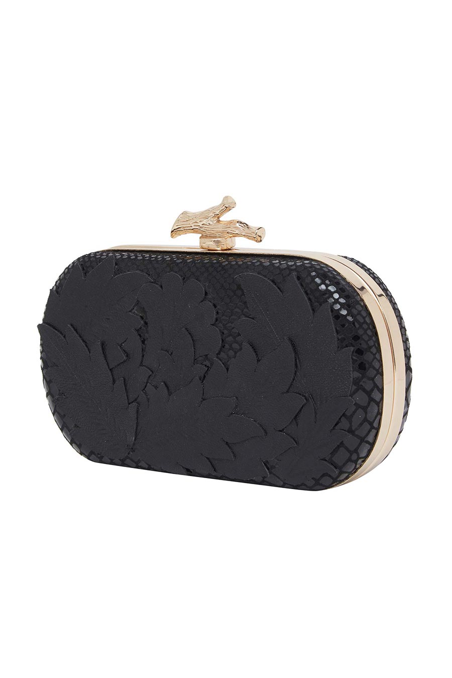 Black Snake Skin Cutwork Leather Clutch