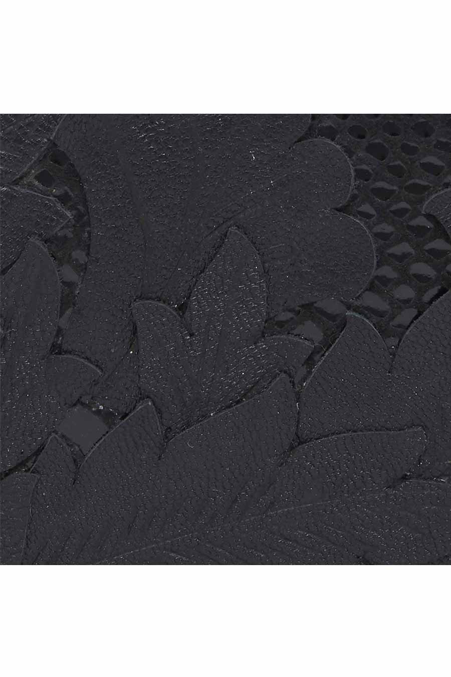 Black Snake Skin Cutwork Leather Clutch